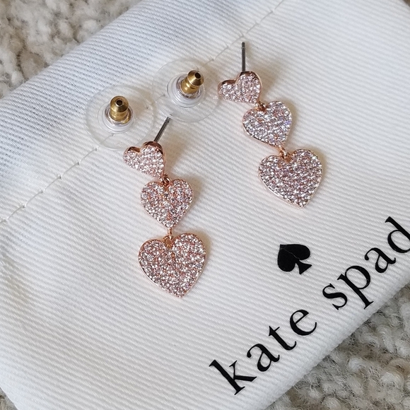 kate spade Yours Truly Rose Gold-Tone Crystal Encrustd Triple Heart Earrings NWT - Picture 10 of 12